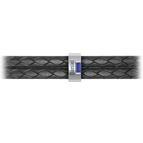 Men’s Leather Sterling Silver Vertical Bar Bracelet with Gemstones – Sterling Silver with Blue Sapphire