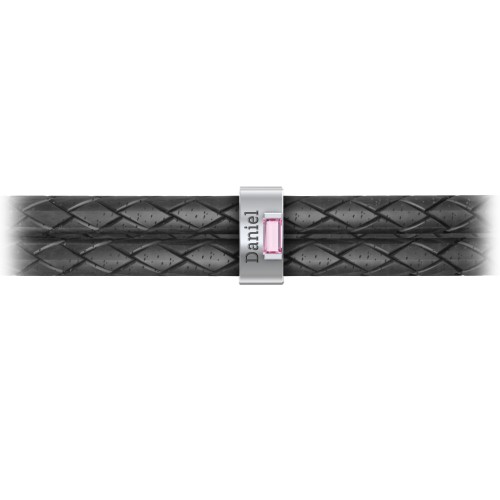 Men’s Leather Sterling Silver Vertical Bar Bracelet with Gemstones – Sterling Silver with Pink Tourmaline