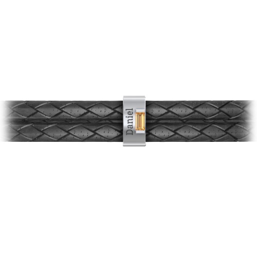 Men’s Leather Sterling Silver Vertical Bar Bracelet with Gemstones – Sterling Silver with Citrine