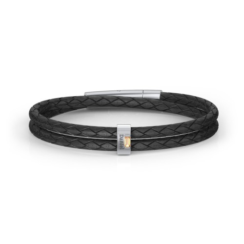 Men’s Leather Sterling Silver Vertical Bar Bracelet with Gemstones – Sterling Silver with Citrine
