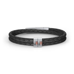 Men’s Leather Sterling Silver 2 Vertical Bar Bracelet with Gemstones in 925 Sterling Silver