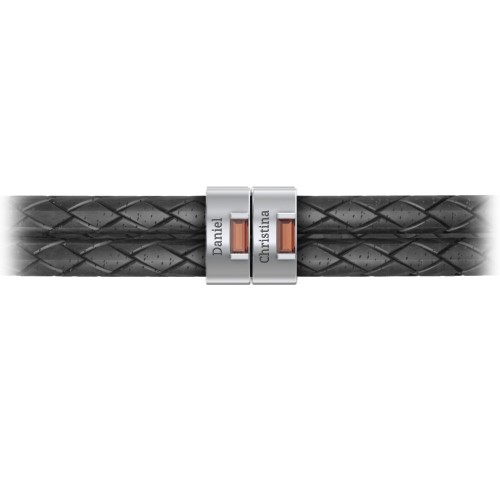 Men’s Leather Sterling Silver 2 Vertical Bar Bracelet with Gemstones