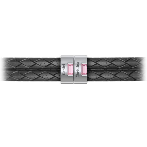 Men’s Leather Sterling Silver 2 Vertical Bar Bracelet with Gemstones – Sterling Silver with Pink Tourmaline