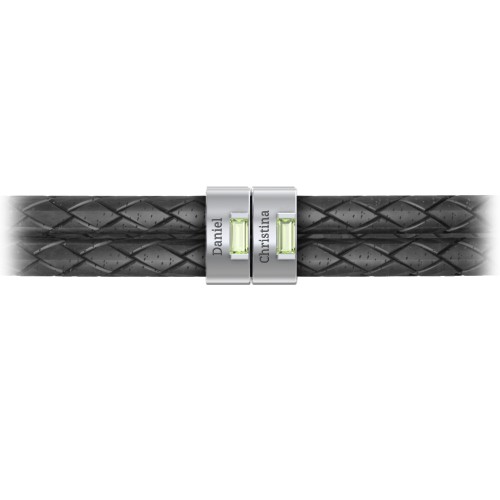 Men’s Leather Sterling Silver 2 Vertical Bar Bracelet with Gemstones