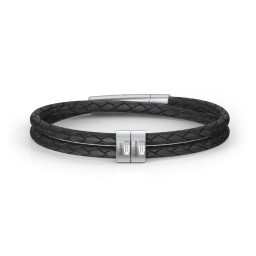 Men’s Leather Sterling Silver 2 Vertical Bar Bracelet with Gemstones in 925 Sterling Silver with Diamond, Peridot, Aquamarine, and Cubic Zirconia