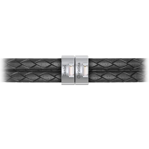 Men’s Leather Sterling Silver 2 Vertical Bar Bracelet with Gemstones – Sterling Silver with Cubic Zirconia