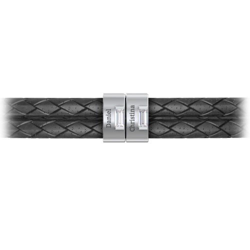 Men’s Leather Sterling Silver 2 Vertical Bar Bracelet with Gemstones – Sterling Silver with Diamond
