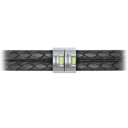 Men’s Leather Sterling Silver 2 Vertical Bar Bracelet with Gemstones – Sterling Silver with Peridot