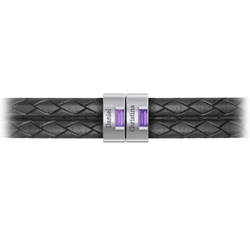 Men’s Leather Sterling Silver 2 Vertical Bar Bracelet with Gemstones – Sterling Silver with Amethyst