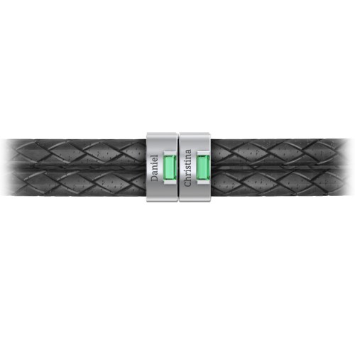Men’s Leather Sterling Silver 2 Vertical Bar Bracelet with Gemstones – Sterling Silver with Emerald