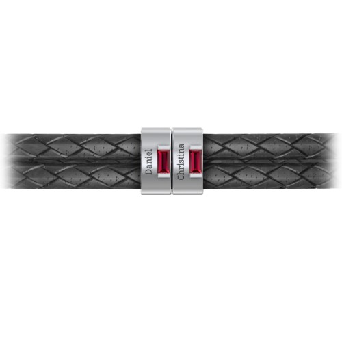 Men’s Leather Sterling Silver 2 Vertical Bar Bracelet with Gemstones – Sterling Silver with Ruby