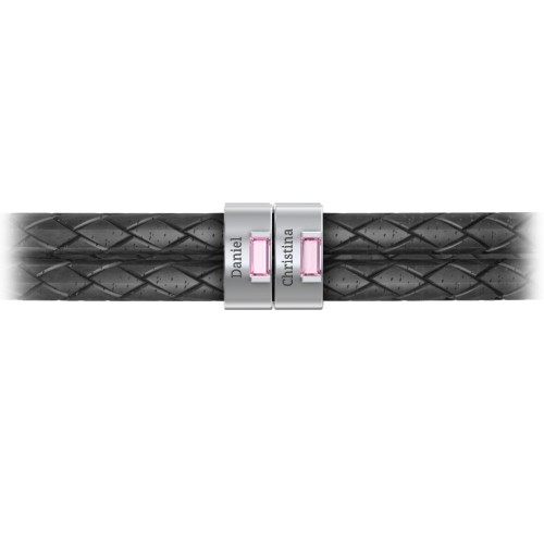 Men’s Leather Sterling Silver 2 Vertical Bar Bracelet with Gemstones – Sterling Silver with Pink Tourmaline