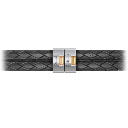 Men’s Leather Sterling Silver 2 Vertical Bar Bracelet with Gemstones – Sterling Silver with Citrine