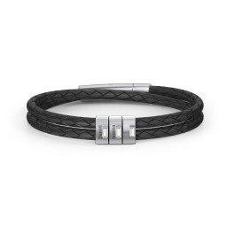 Men’s Leather Sterling Silver 3 Vertical Bar Bracelet with Gemstones