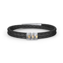 Men’s Leather Sterling Silver 3 Vertical Bar Bracelet with Gemstones