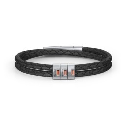 Men’s Leather Sterling Silver 3 Vertical Bar Bracelet with Gemstones in 925 Sterling Silver with Garnet, Aquamarine, and Cubic Zirconia