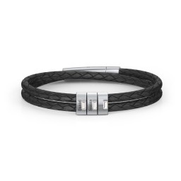 Men’s Leather Sterling Silver 3 Vertical Bar Bracelet with Gemstones in 925 Sterling Silver with Cubic Zirconia and Aquamarine