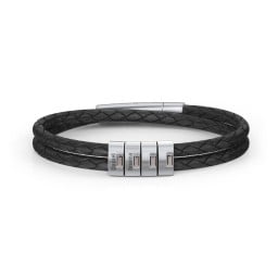 Men’s Leather Sterling Silver 4 Vertical Bar Bracelet with Gemstones