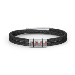 Men’s Leather Sterling Silver 4 Vertical Bar Bracelet with Gemstones in 925 Sterling Silver
