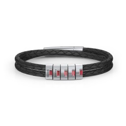 Menβs Leather Sterling Silver 5 Vertical Bar Bracelet with Gemstones