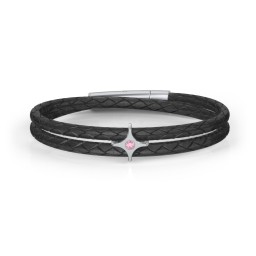 Men’s Leather Sterling Silver North Star Bracelet in 925 Sterling Silver