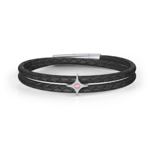 Men’s Leather Sterling Silver North Star Bracelet – Sterling Silver with Pink Tourmaline