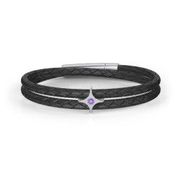 Men’s Leather Sterling Silver North Star Bracelet in 925 Sterling Silver with Amethyst