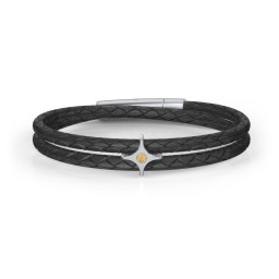 Men’s Leather Sterling Silver North Star Bracelet in 925 Sterling Silver with Citrine