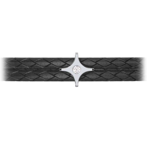 Men’s Leather Sterling Silver North Star Bracelet – Sterling Silver with Cubic Zirconia