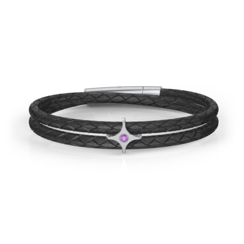 Men’s Leather Sterling Silver North Star Bracelet – Sterling Silver with Amethyst