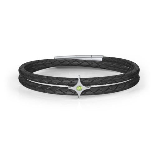Men’s Leather Sterling Silver North Star Bracelet – Sterling Silver with Peridot