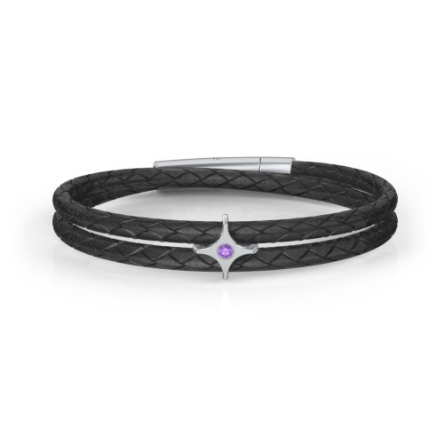 Men’s Leather Sterling Silver North Star Bracelet – Sterling Silver with Amethyst