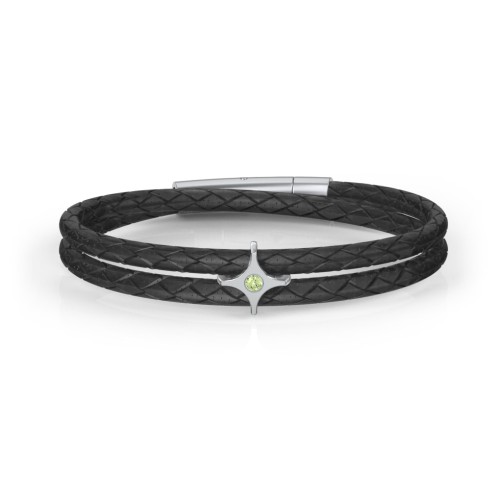 Men’s Leather Sterling Silver North Star Bracelet – Sterling Silver with Peridot