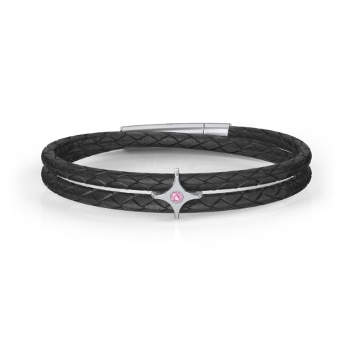 Men’s Leather Sterling Silver North Star Bracelet – Sterling Silver with Pink Tourmaline
