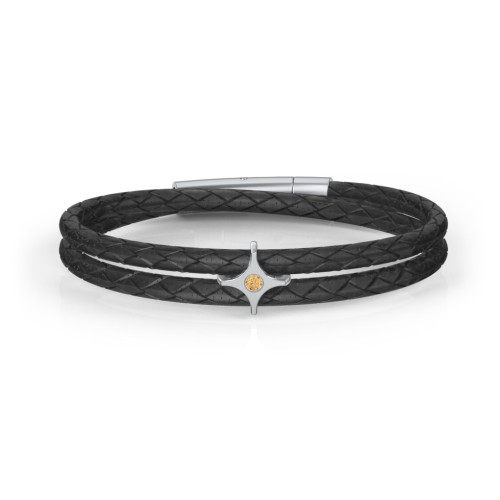 Men’s Leather Sterling Silver North Star Bracelet – Sterling Silver with Citrine