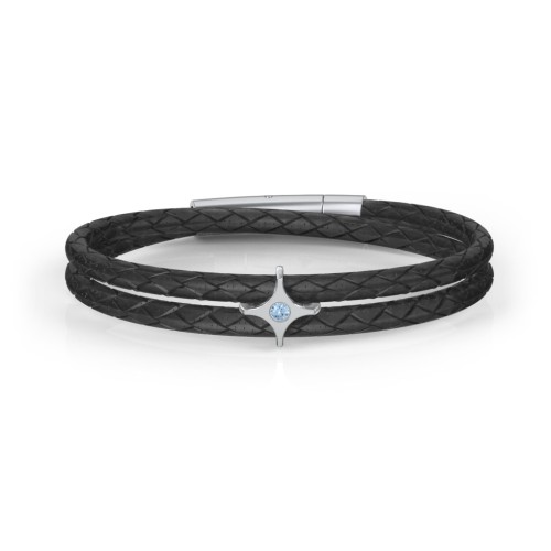 Men’s Leather Sterling Silver North Star Bracelet – Sterling Silver with Blue Topaz