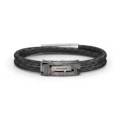 Men’s Leather Sterling Silver Engravable Riveted Plate Bracelet – Sterling Silver