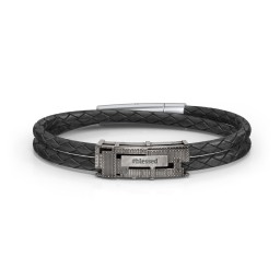 Men’s Leather Sterling Silver Engravable Riveted Plate Bracelet in 925 Sterling Silver
