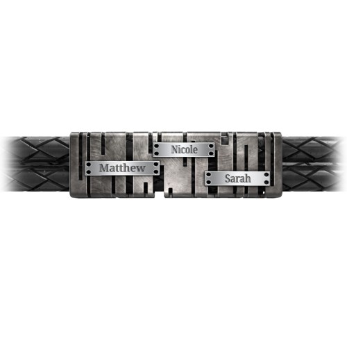 Men’s Leather Sterling Silver Engravable Industrial Plate Bracelet – Sterling Silver