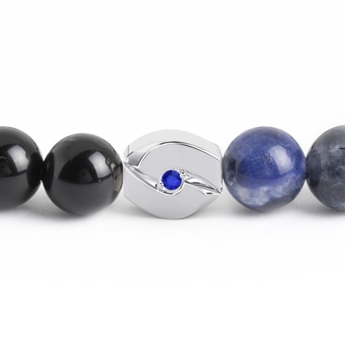Men's Circle S-Knot Bead Bracelet with Gemstone – Sterling Silver with Blue Sapphire and