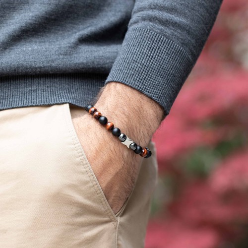 Men's Engravable S-Knot Bead Bracelet with X Charm – Sterling Silver with