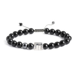 Men's Engravable S-Knot Bead Bracelet with Baguette Gemstones