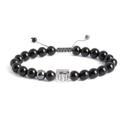 Men's Engravable S-Knot Bead Bracelet with Baguette Gemstones