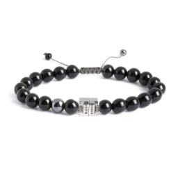 Men's Engravable S-Knot Bead Bracelet with Baguette Gemstones