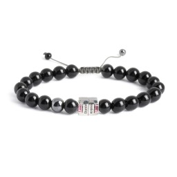 Men's Engravable S-Knot Bead Bracelet with Baguette Gemstones