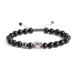 Men's Engravable S-Knot Bead Bracelet with Baguette Gemstones in 925 Sterling Silver