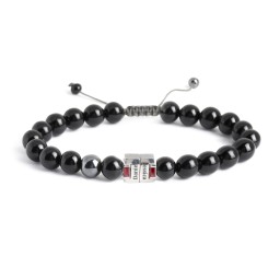 Men's Engravable S-Knot Bead Bracelet with Baguette Gemstones in 925 Sterling Silver