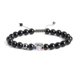 Men's Engravable S-Knot Bead Bracelet with Baguette Gemstones