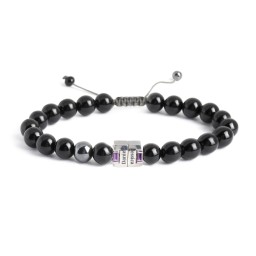 Men's Engravable S-Knot Bead Bracelet with Baguette Gemstones in 925 Sterling Silver with Amethyst and