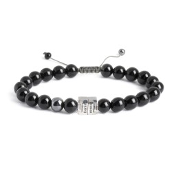 Men's Engravable S-Knot Bead Bracelet with Baguette Gemstones in 925 Sterling Silver with Cubic Zirconia and